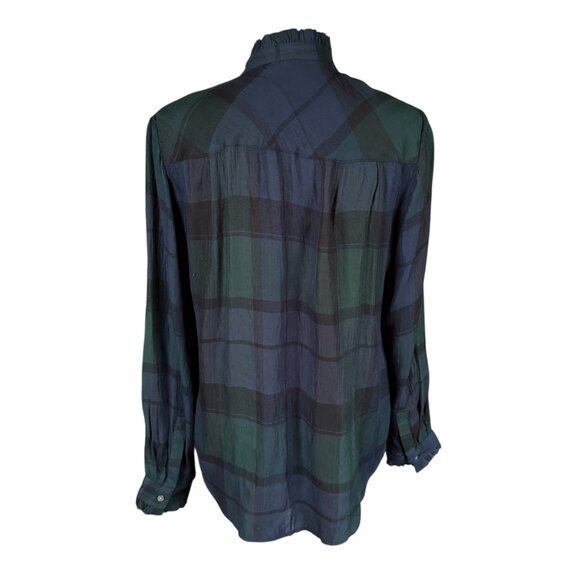 Loft Petite blue and green plaid long sleeve collared button down shirt SP - Picture 4 of 10